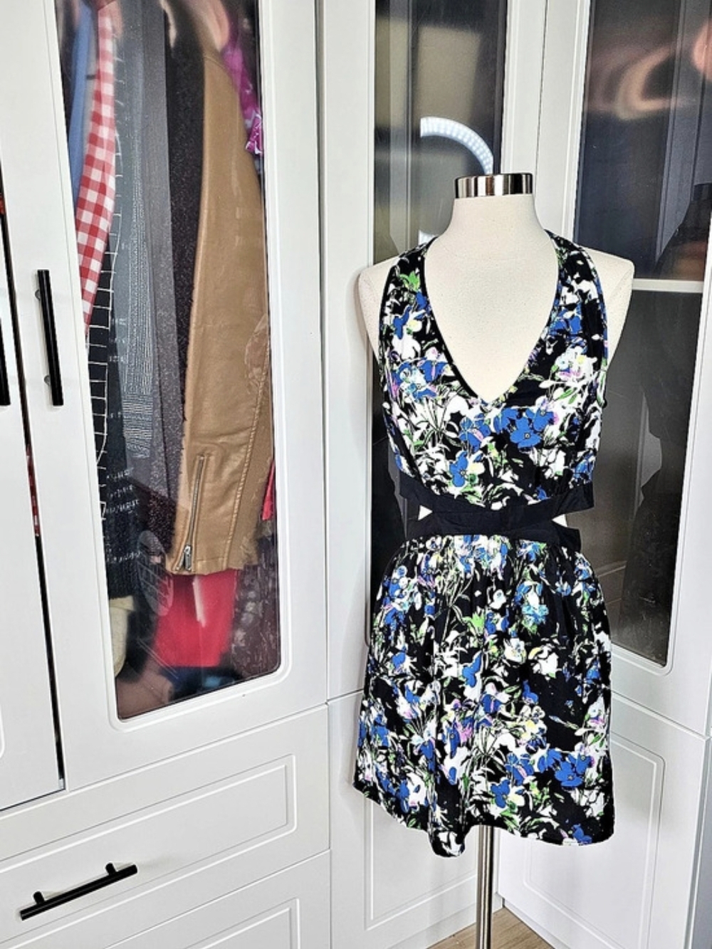 RBL Floral Mini Dress in Black & Blue